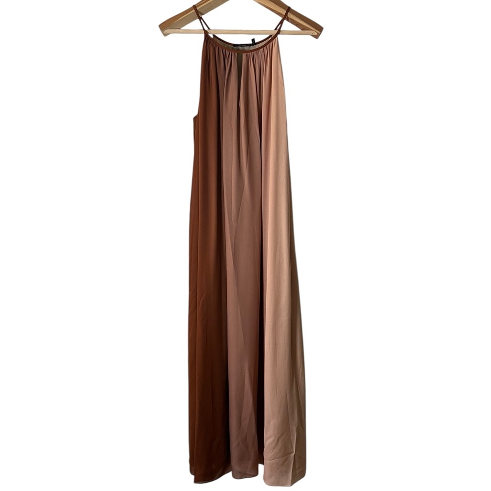 Theory women’s Dip Dye Crepe Silk Halter Maxi Dress Large Shell/Red Clay - Picture 4 of 13